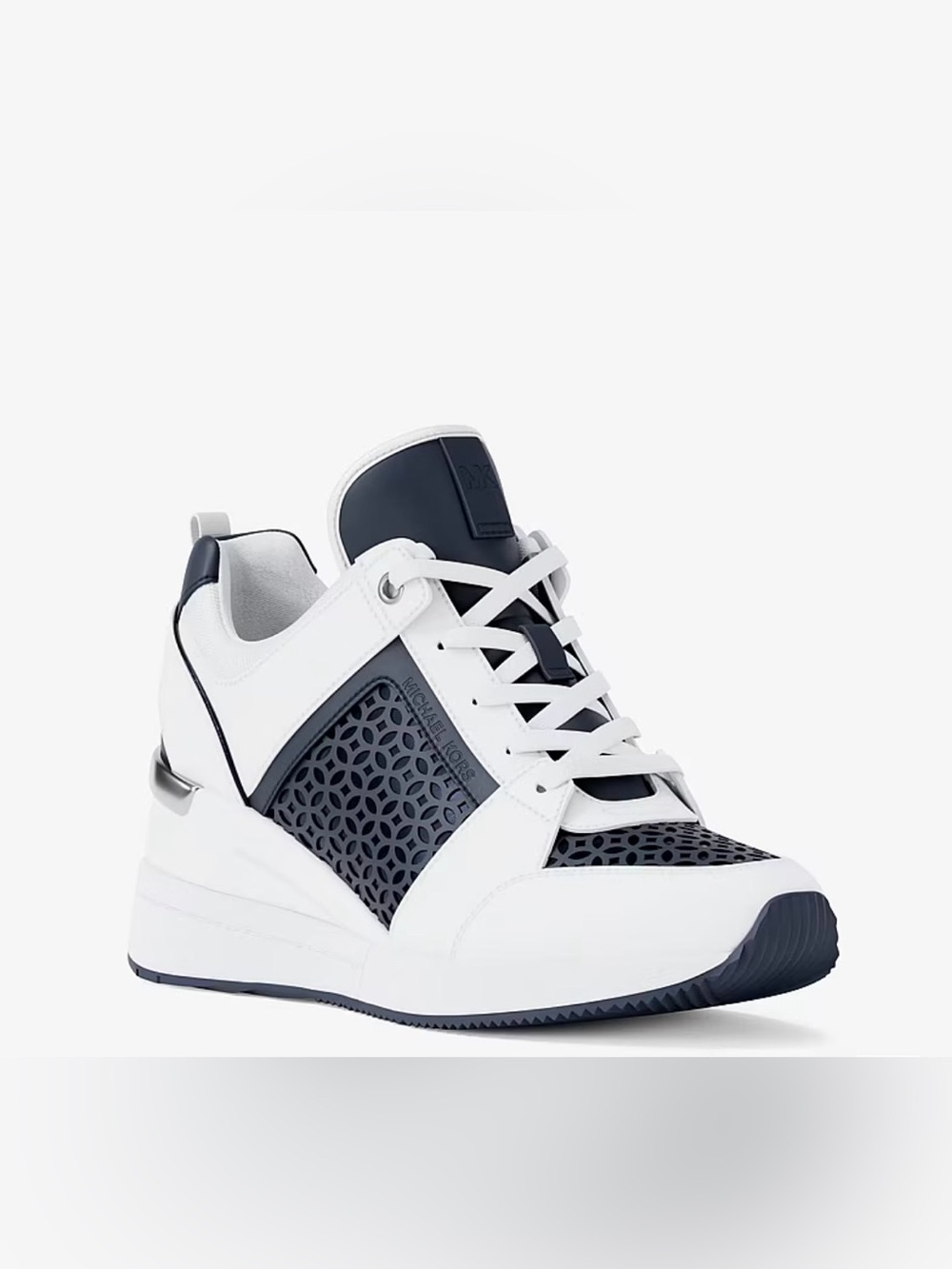 Michael Kors White and Navy Women's Wedge Lace-Up Sneaker